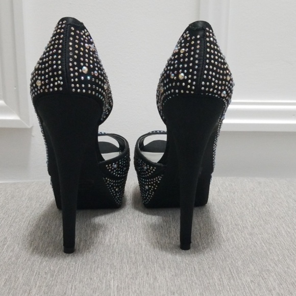 BAKERS Rhinestone Peep Toe Heels Size 7 - Picture 2 of 5